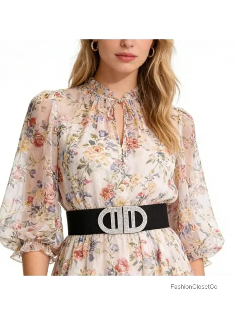 Stretchy Vintage Cinch Belt for Women Dresses Interlocking Buckle Elastic Waist